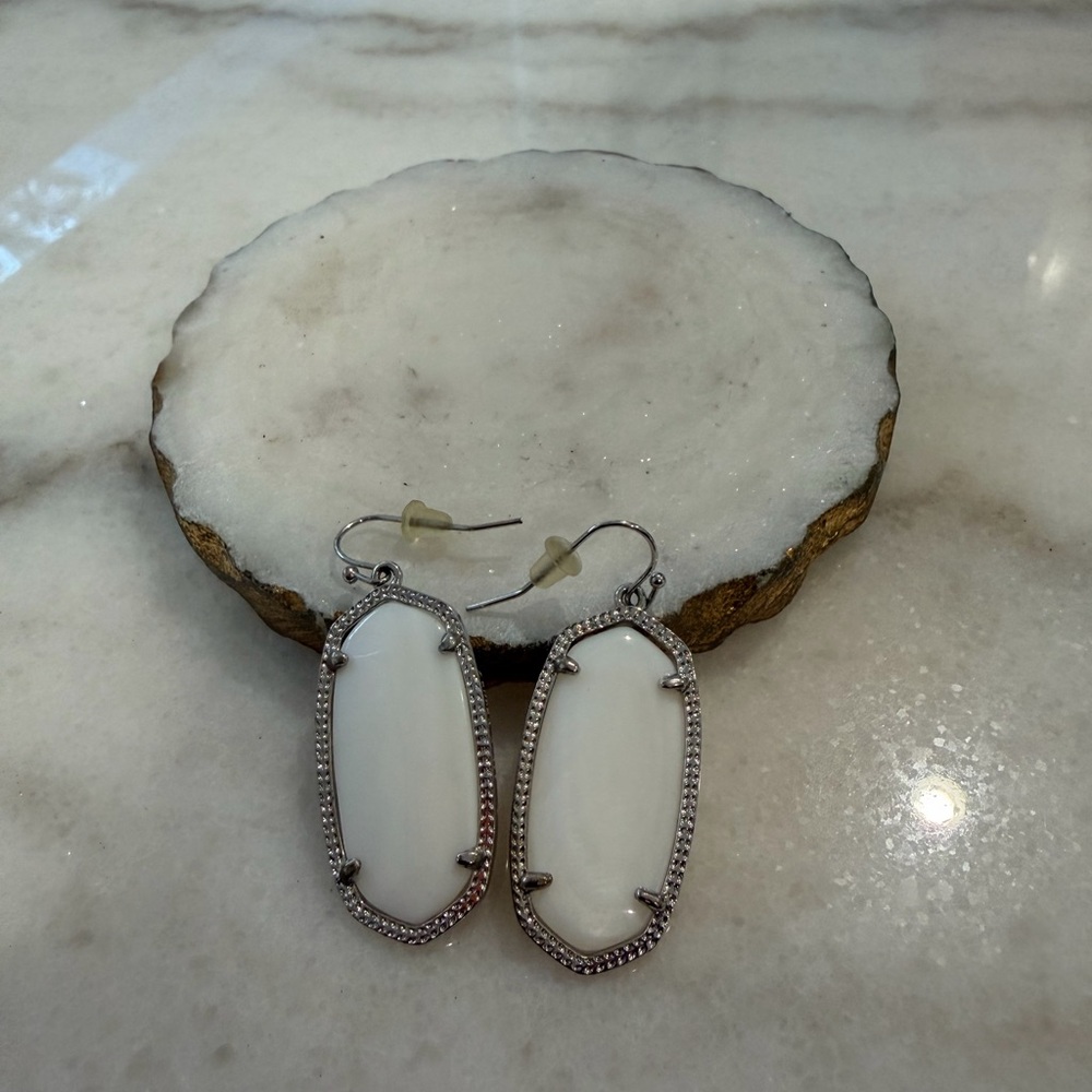 Kendra Scott White Oval Drop Earrings - Designer Style